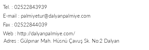 Dalyan Palmiye Resort Hotel telefon numaralar, faks, e-mail, posta adresi ve iletiim bilgileri